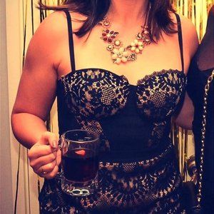 Bebe black lace midi dress with sweetheart top